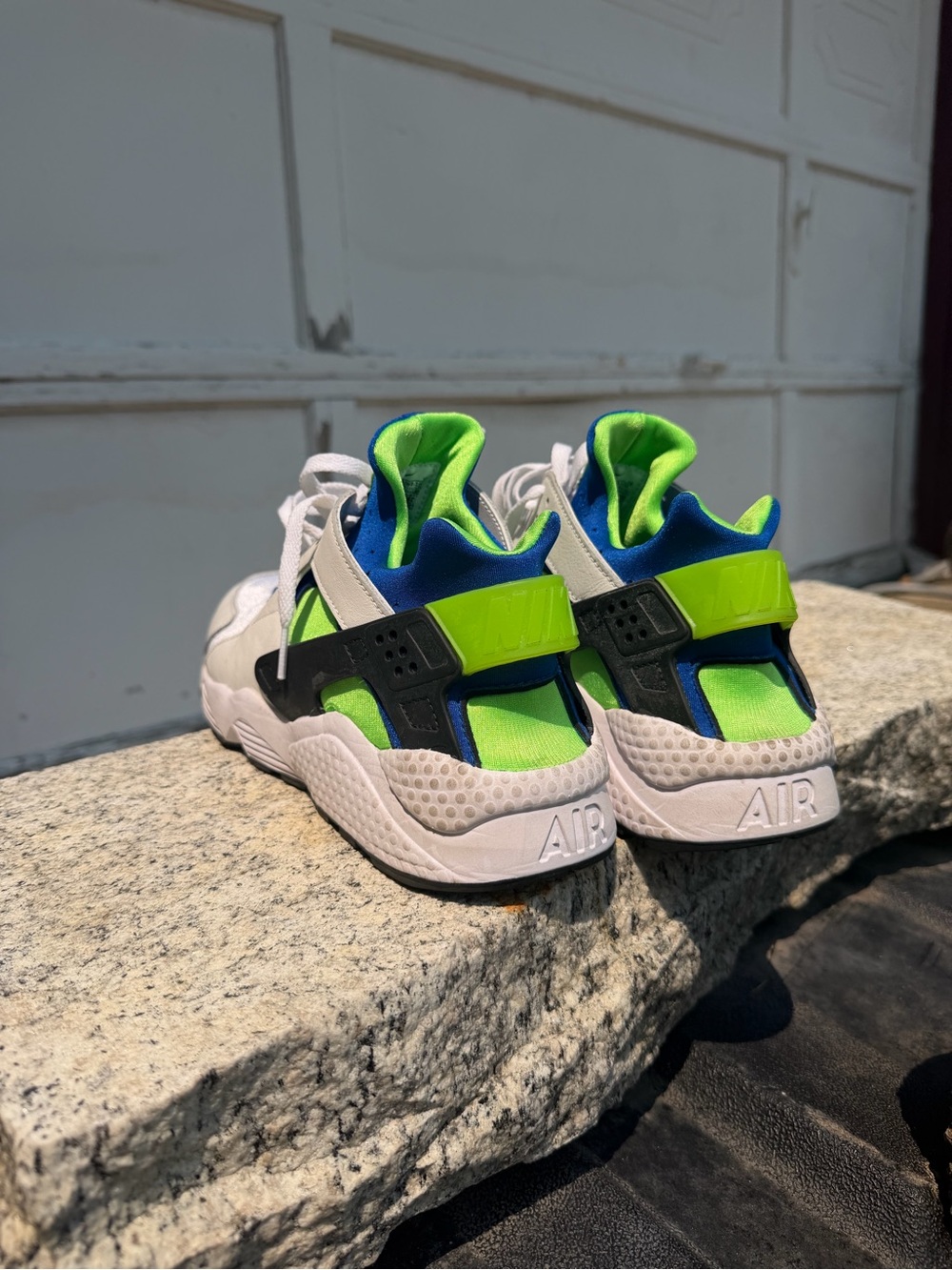 Nike White Sneakers with Neon Green & Blue Accents